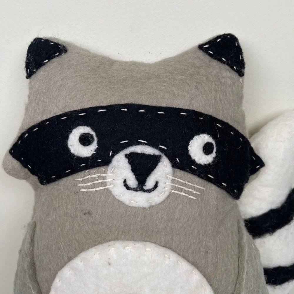 DZi Woolies Nepal Wool Raccoon Plush Pillow Handmade‎ Felt Artisan Crafted Decor